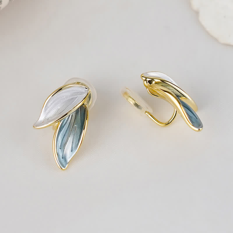 Leaf Design Luck Stud Earrings - Ear Clip - image 5