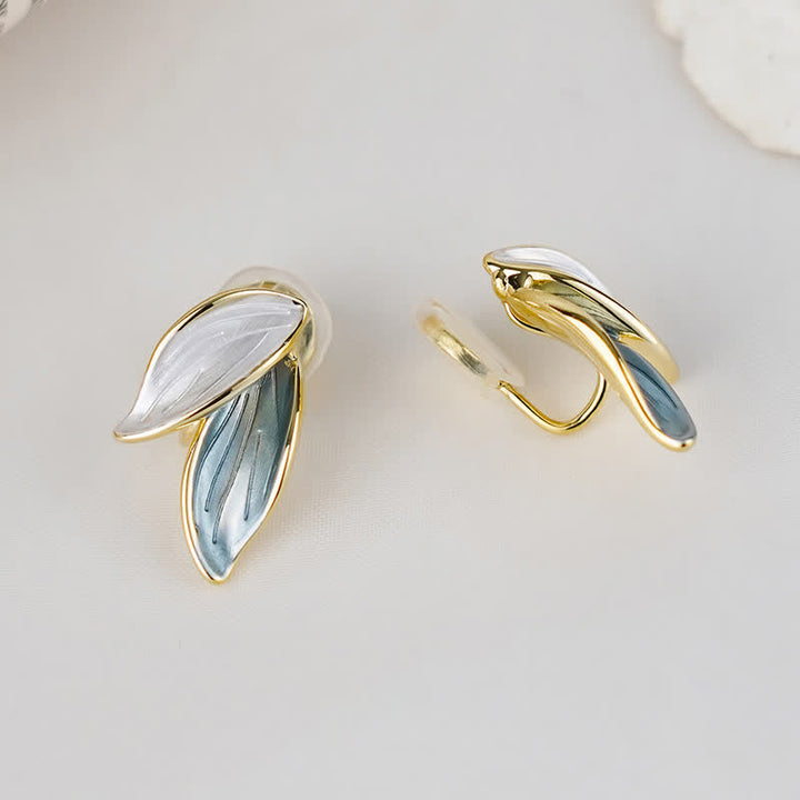 Leaf Design Luck Stud Earrings - Ear Clip - image 5