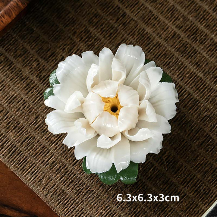 Buddha Stones Tibetan Lotus Blessing Ceramic Stick Incense Burner Decoration - White - image 8