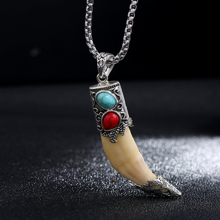Buddha Stones Imitation Wolf Tooth Titanium Steel Balance Necklace Pendant - image 0