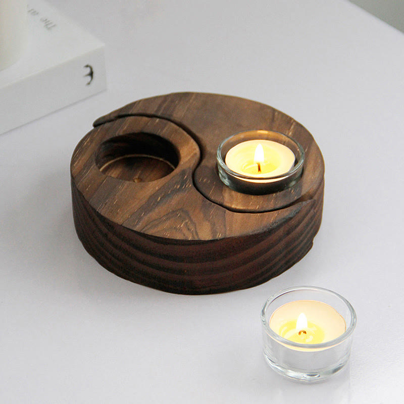 Buddha Stones Yin Yang Wood Candle Holder Meditation Rituals Use Items - image 6