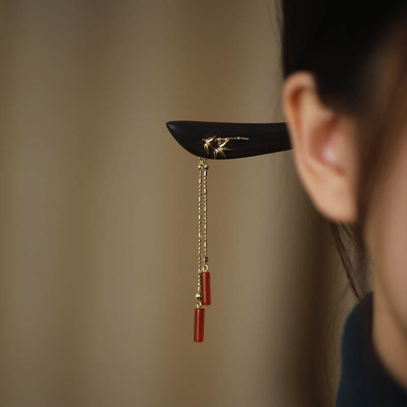 Red Agate Ebony Wood Confidence Tassel Hairpin - Red Agate (Confidence ♥ Calm) - image 0