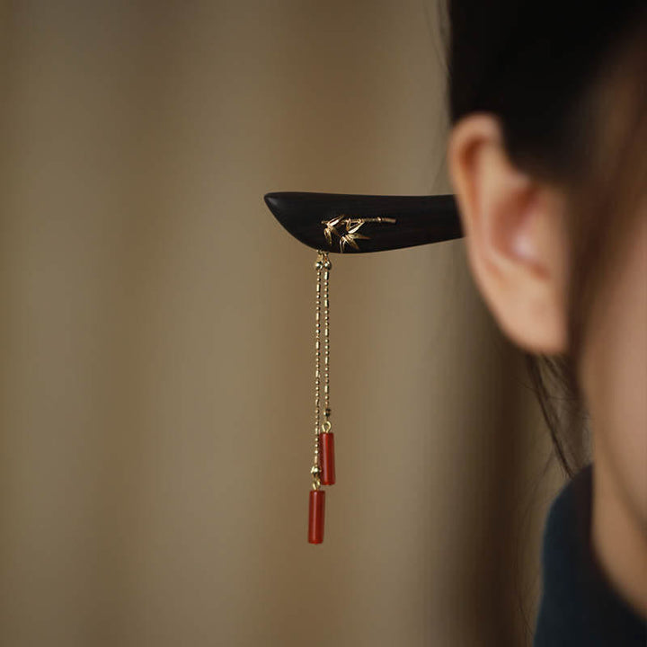 Red Agate Ebony Wood Confidence Tassel Hairpin - Red Agate (Confidence ♥ Calm) - image 0