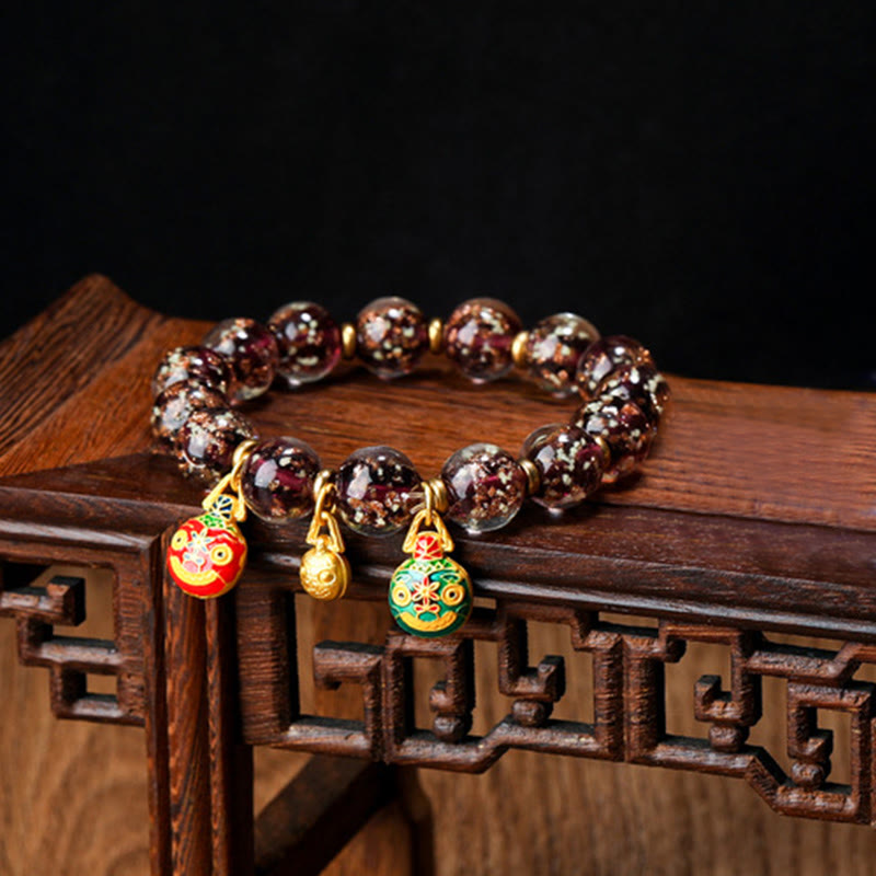 Buddha Stones Gold Swallowing Beast Family Charm Luminous Fluorescent Liuli Glass Bead Success Bracelet - Purple - Gold Swallowing Beast Family - 12mm - image 20