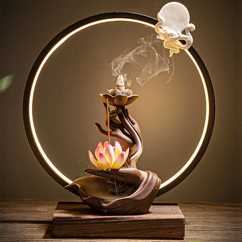 Buddha Stones Lotus Bergamot Healing Incense Burner - image 0