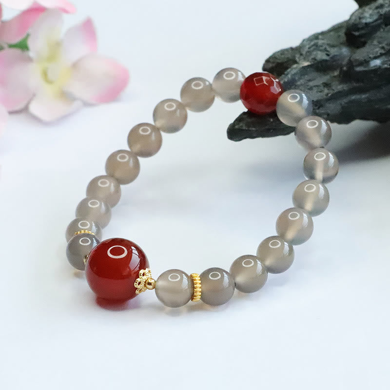 Buddha Stones Natural Gray Chalcedony Red Agate Harmony Bracelet - image 7