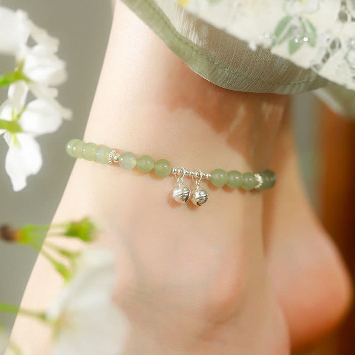 925 Sterling Silver Natural Hetian Jade Prosperity Bell Charm Anklet - Jade (Prosperity ♥ Abundance) - image 0
