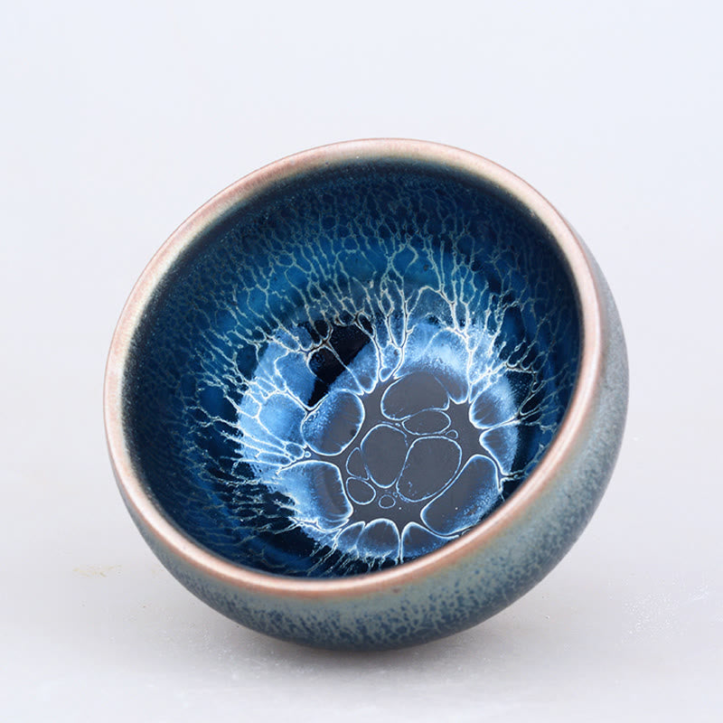 Buddha Stones Handmade Jellyfish Dragon Scale Pattern Chinese Jianzhan Ceramic Teacup Tenmoku Kung Fu Tea Cup - 7.6cm*5cm - image 0