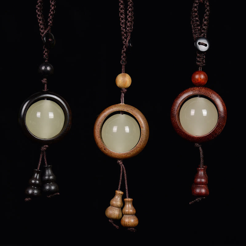 Buddha Stones Red Sandalwood Ebony Wood Green Sandalwood Luminous Lucky Bead Gourd Peace Key Chain - image 0