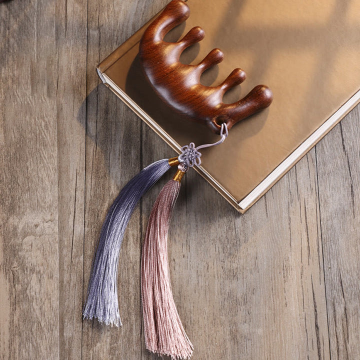 Simple Green Sandalwood Soothing Tassel Massage Comb - Green Sandalwood Comb(Purple Pink Tassel Style) - image 6