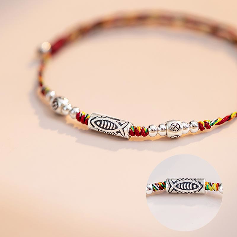 Buddha Stones 925 Sterling Silver Luck Koi Fish Braided Colorful String Bracelet Anklet - image 16
