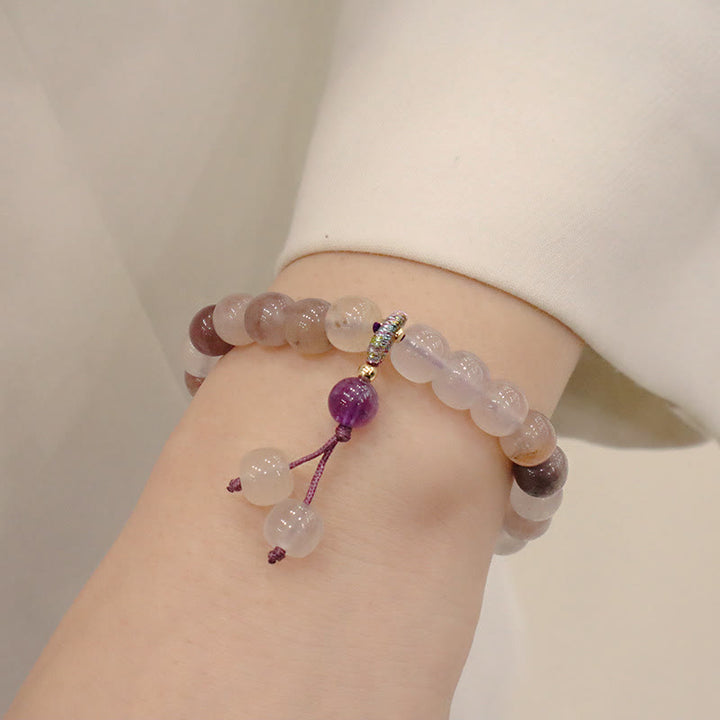 Buddha Stones Natural Purple Golden Silk Jade Violet Flower Bead Charm Wealth Bracelet - image 10