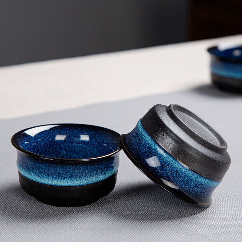 Buddha Stones Blue Gradient Color Chinese Gongfu Tea Ceramic Teapot Portable Gift Bag Box Set - image 3