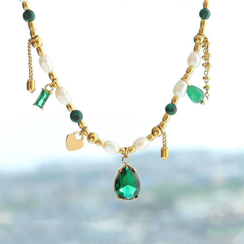 Pearl Bead Zircon Turquoise Calm Necklace Pendant - image 7