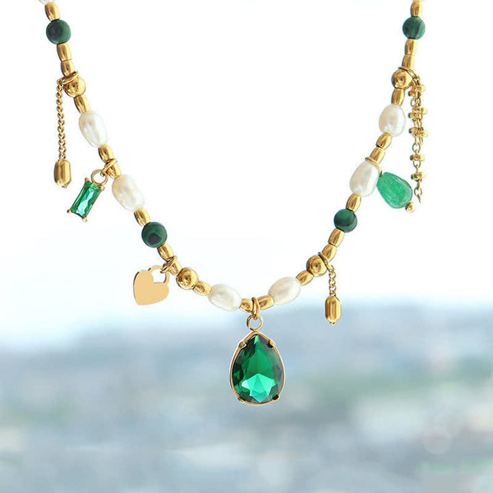 Pearl Bead Zircon Turquoise Calm Necklace Pendant - image 7