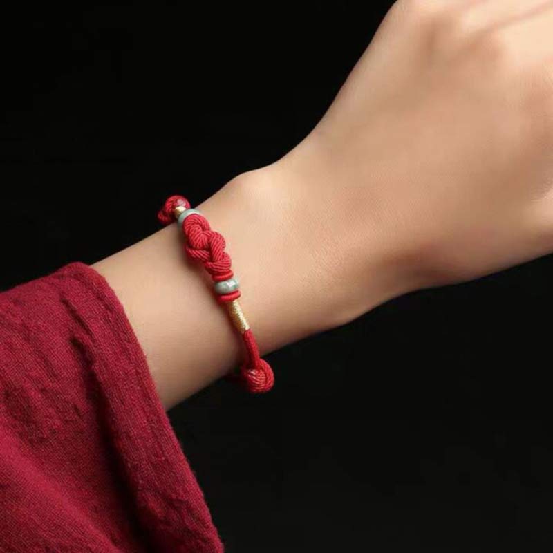 Buddha Stones Red String Jade Luck Fortune Knot Braided Couple Bracelet - image 1