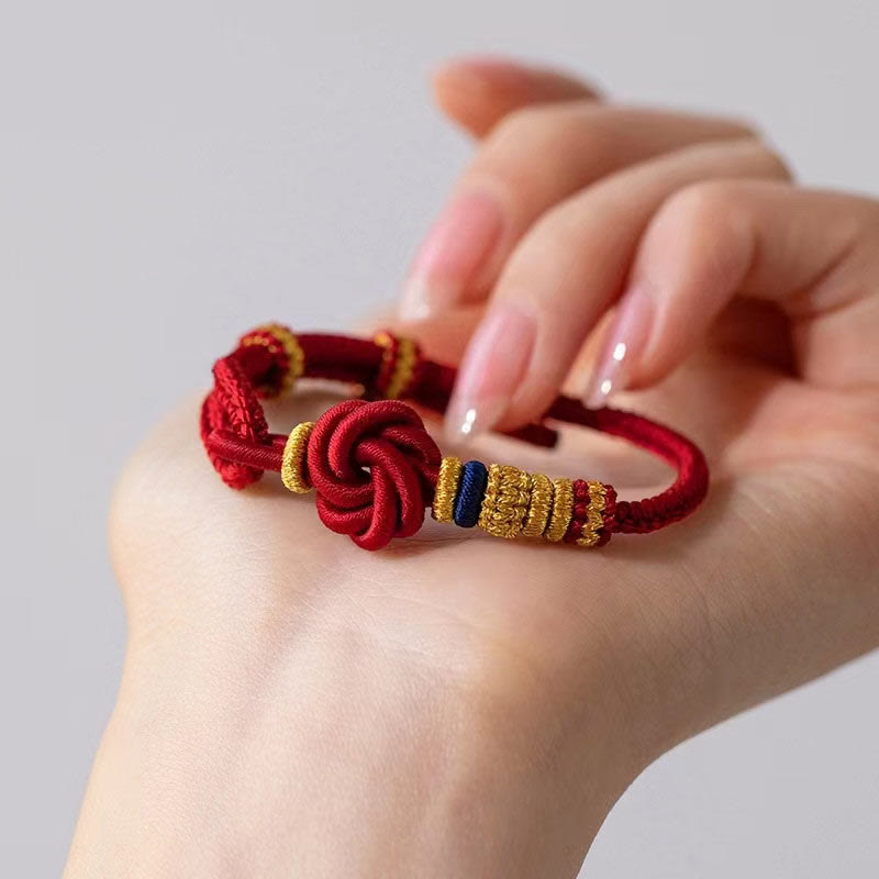 Buddha Stones Handmade True Love Knot Peach Blossom Charm Luck Rope Bracelet - Mandala Knot(Wrist Circumference 14-19cm) - image 16