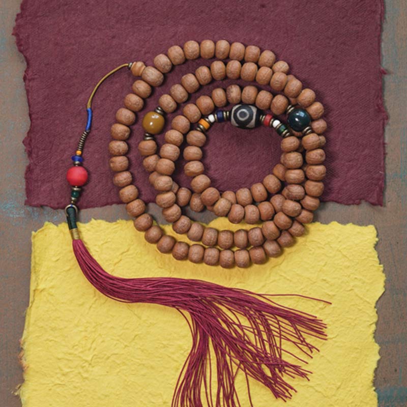 Buddha Stones 108 Mala Beads Bodhi Seed Dzi Bead Peace Tassel Bracelet - image 1