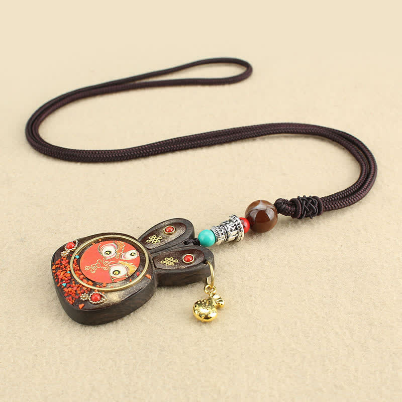Tibet Ebony Five God of Wealth Thangka Necklace Pendant - image 5