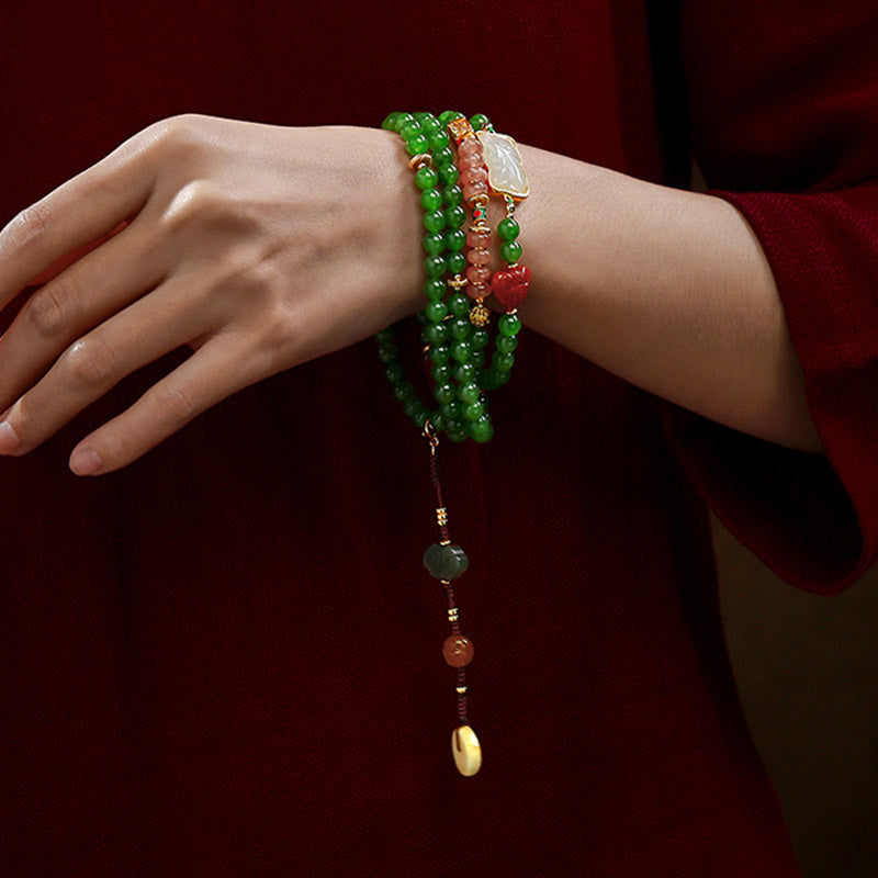 Buddha Stones 108 Mala Beads Cyan Jade Red Agate Laughing Buddha Luck Bracelet - image 2