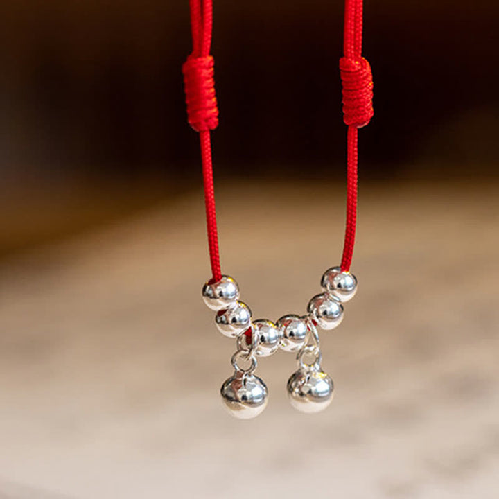 Buddha Stones 925 Sterling Silver Red String Braid Bell Charm Anklet - image 7