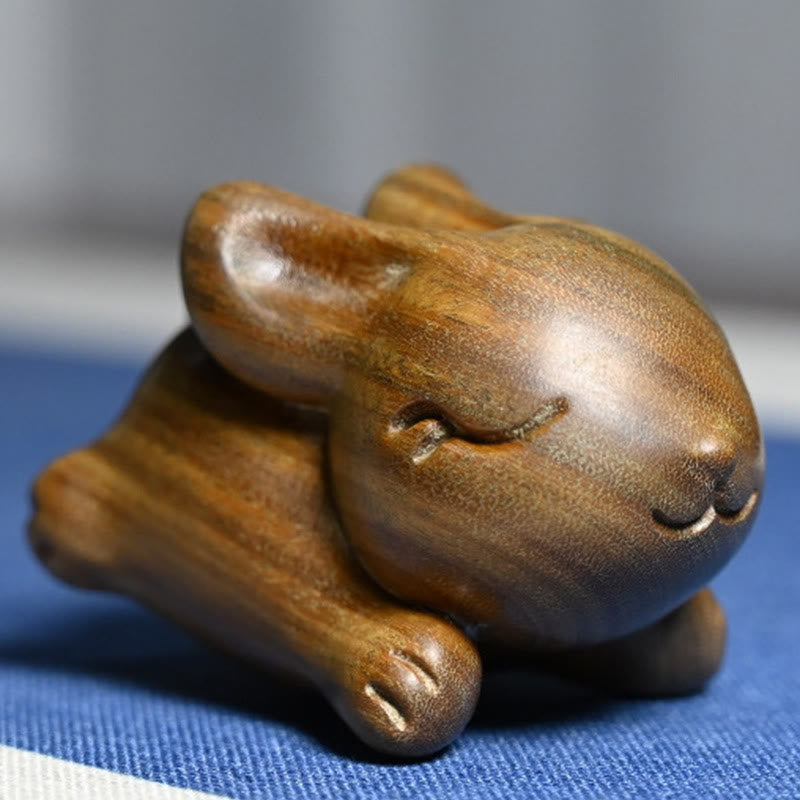 Buddha Stones Green Sandalwood Small Mini Cute Rabbit Bunny Peace Decorations - image 4