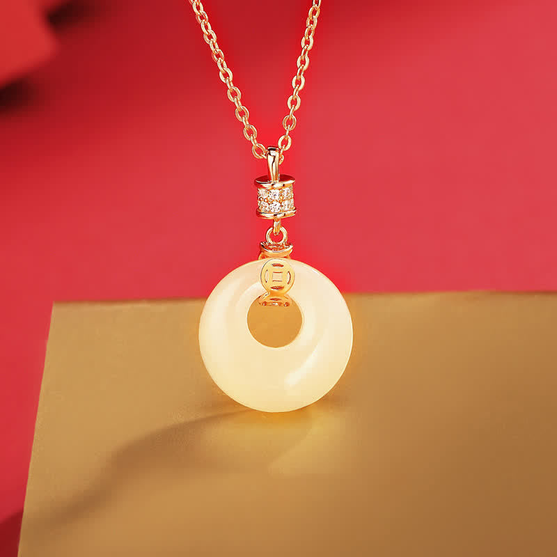 Buddha Stones 925 Sterling Silver Hetian White Jade Coin Flower Peace Buckle Luck Necklace Pendant - image 0