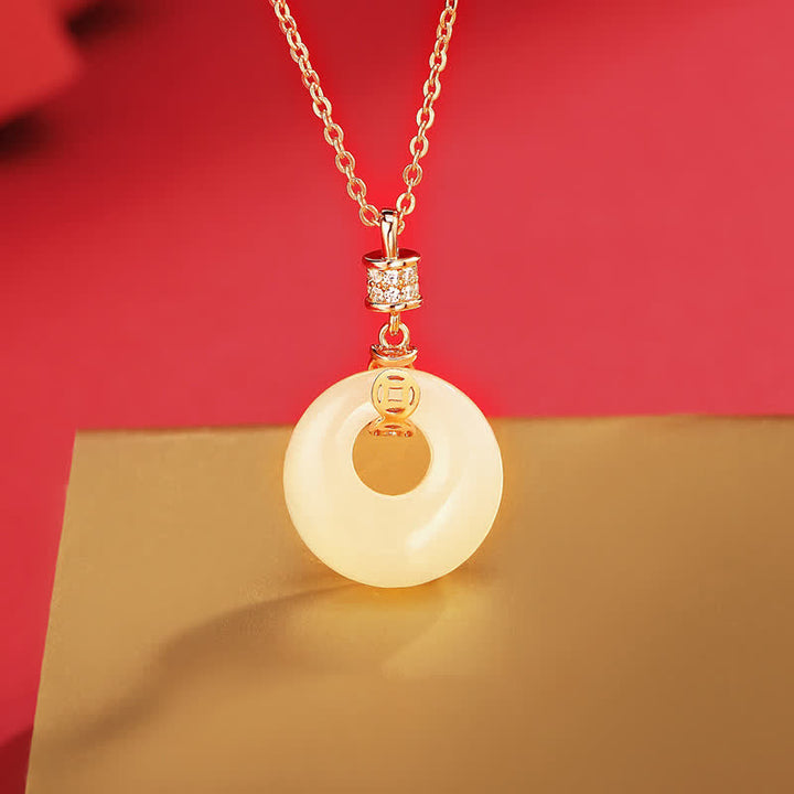Buddha Stones 925 Sterling Silver Hetian White Jade Coin Flower Peace Buckle Luck Necklace Pendant - image 0