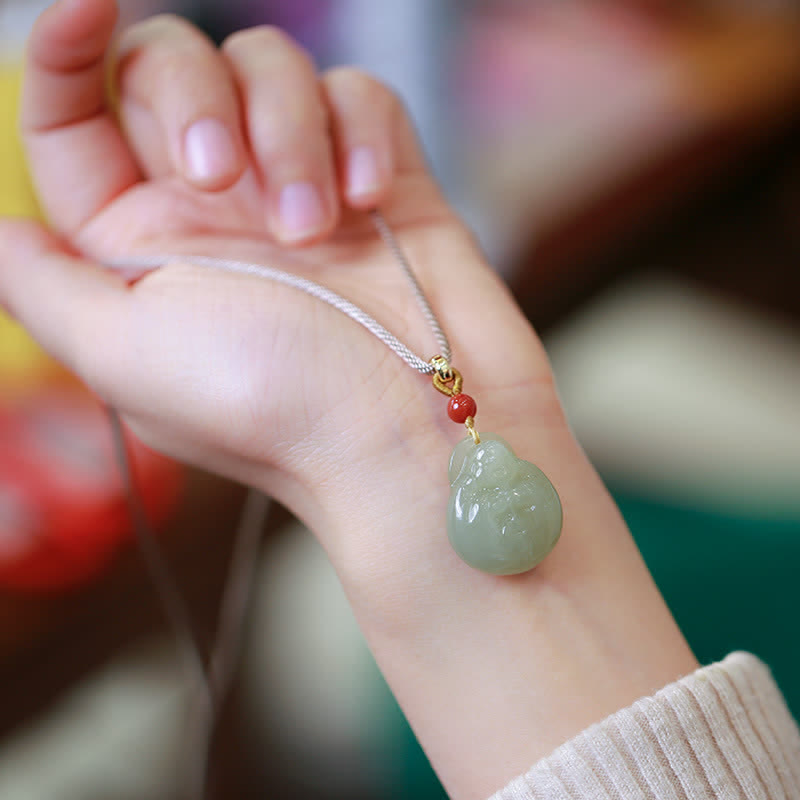 Buddha Stones Laughing Buddha Hetian Jade Wealth Prosperity String Necklace Pendant - image 1