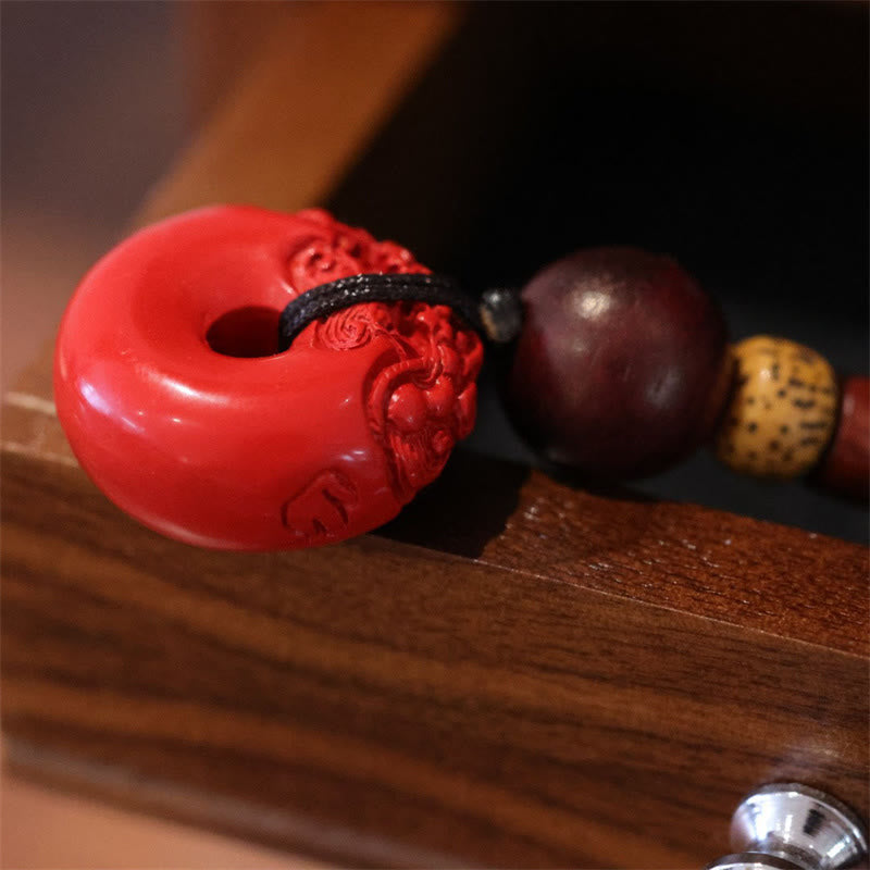 Buddha Stones Natural Cinnabar PiXiu Peace Buckle Blessing Car Key Chain - image 3