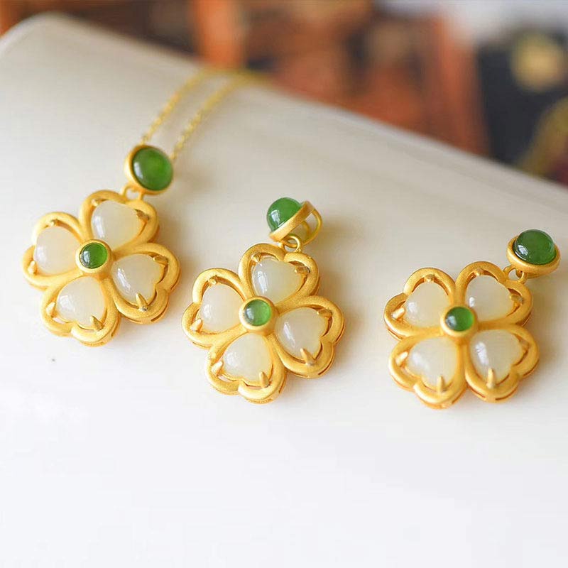Buddha Stones 925 Sterling Silver Lucky Four Leaf Clover Jade Prosperity Necklace Chain Pendant - image 10