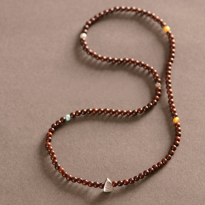 Buddha Stones 925 Sterling Silver Indian Small Leaf Red Sandalwood Fu Character Protection Triple Wrap Bracelet - image 11