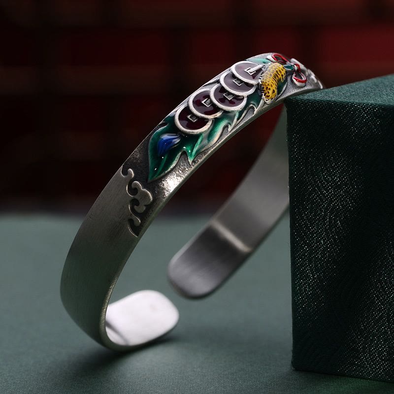Buddha Stones Feng Shui Five Emperor Coins Peanut Wealth Bracelet Bangle - image 2