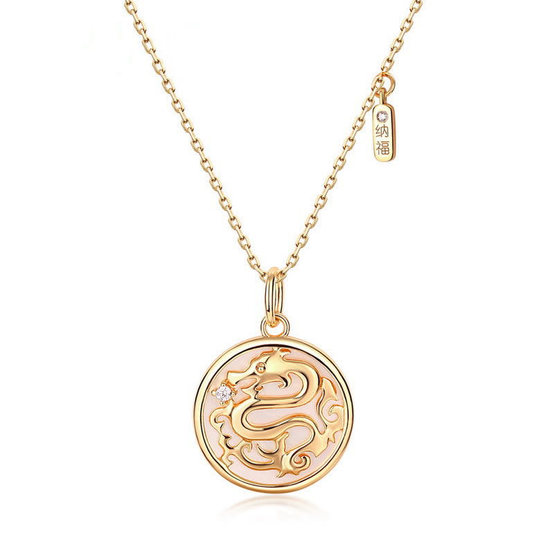 ❗❗❗A Flash Sale- Buddha Stones 925 Sterling Silver Tridacna Stone Year of the Dragon Fu Character Luck Strength Necklace Pendant - Tridacna Stone(Calm♥Blessing) - image 0