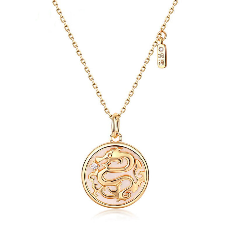 ❗❗❗A Flash Sale- Buddha Stones 925 Sterling Silver Tridacna Stone Year of the Dragon Fu Character Luck Strength Necklace Pendant - Tridacna Stone(Calm♥Blessing) - image 0