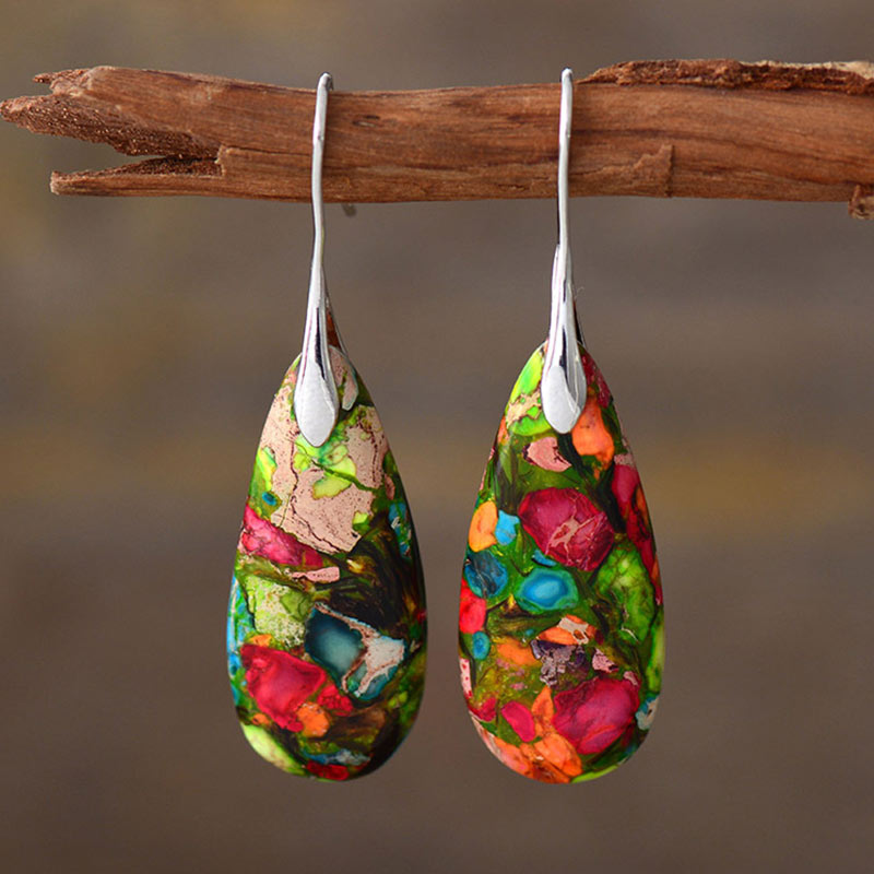 Buddha Stones Emperor Stone Crystal Happiness Earrings - Colorful Emperor Stone - image 0