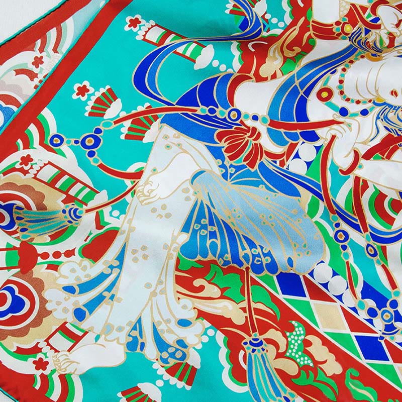 Buddha Stones Dunhuang Musician Playing Frescoes 100% Mulberry Silk Scarf Premium Grade 6A Dunhuang Silk Shawl - image 5