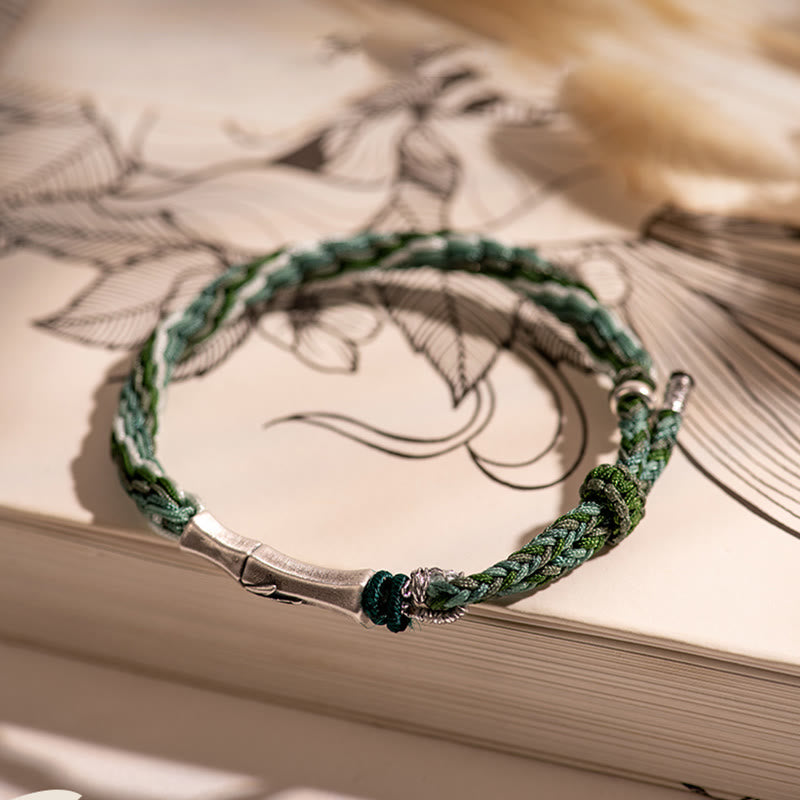 Buddha Stones 925 Sterling Silver Bamboo Reincarnation Knot Luck Protection String Bracelet - image 1