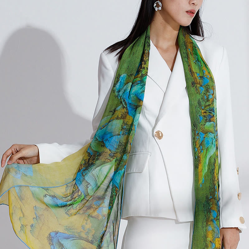 Buddha Stones A Panorama of Rivers and Mountains 100% Mulberry Silk Scarf Premium Grade 6A Silk Shawl - image 14