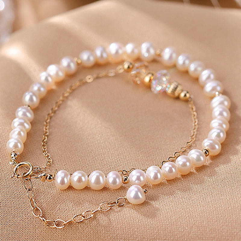 Buddha Stones 925 Sterling Silver 14K Gold Plated Natural Pearl Crystal Healing Double Layer Bracelet - image 6