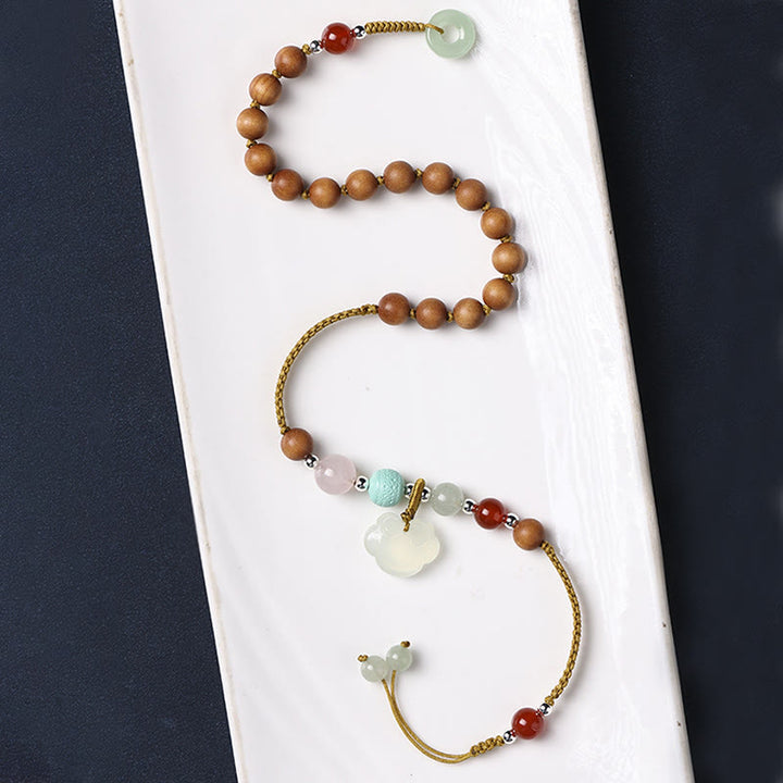 Buddha Stones Green Sandalwood Chalcedony Peace Buckle Charm Soothing Double Wrap Bracelet - image 11