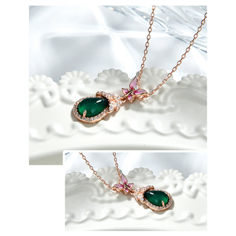 925 Sterling Silver Green Chalcedony Butterfly Zircon Courage Necklace Pendant - image 3