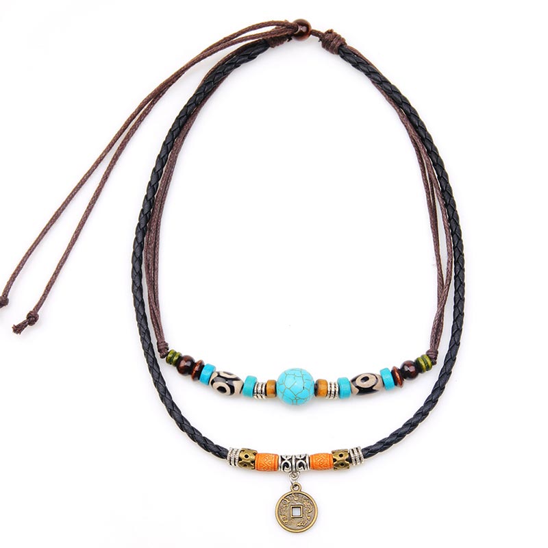Buddha Stones Turquoise Dzi Bead Protection Necklace - Turquoise - image 0