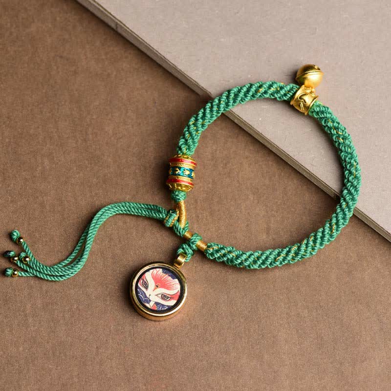 Buddha Stones Tibetan Five God Of Wealth Thangka Luck Prayer Wheel Bell Braid String Bracelet - Fox Fairy(Wrist Circumference 14-19cm) - image 0