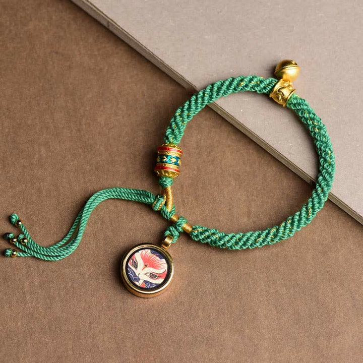 Buddha Stones Tibetan Five God Of Wealth Thangka Luck Prayer Wheel Bell Braid String Bracelet - Fox Fairy(Wrist Circumference 14-19cm) - image 0