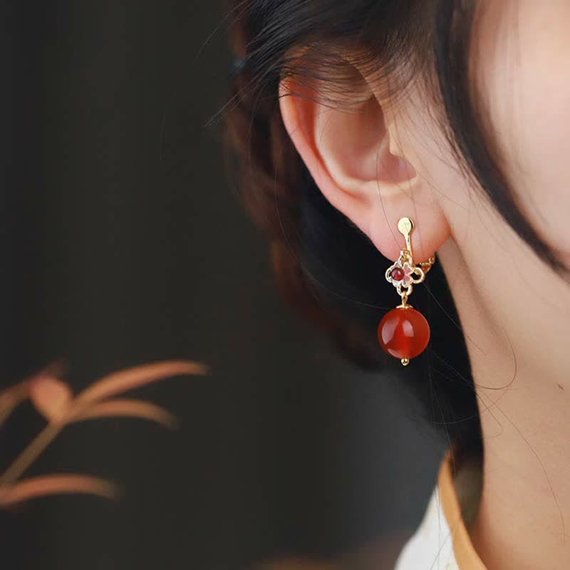 Buddha Stones 925 Sterling Silver Red Agate Flower Beaded Confidence Earrings - Red Agate Gold Plated Ear Clip - image 10