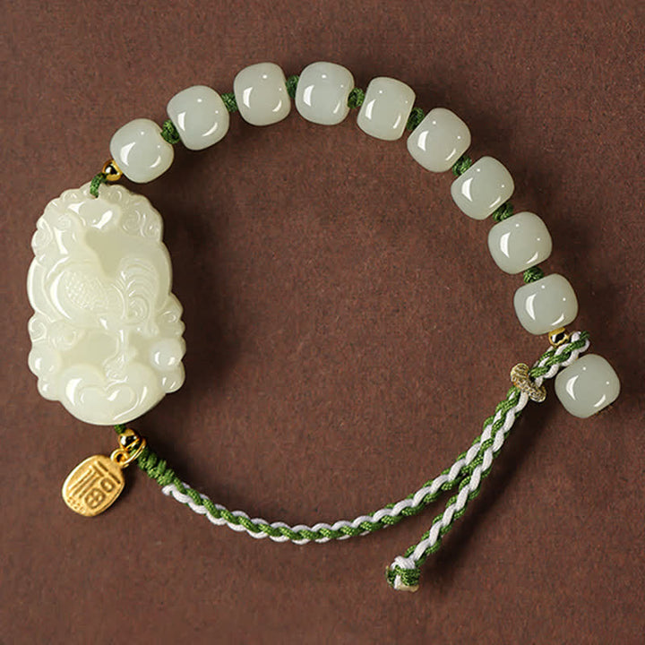 Buddha Stones 925 Sterling Silver Chinese Zodiac Hetian Jade Happiness Luck String Bracelet - Rooster - image 16