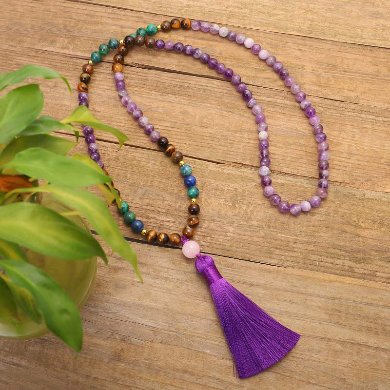 Buddha Stones Tibetan Amethyst Purify Bracelet Mala Set - image 7