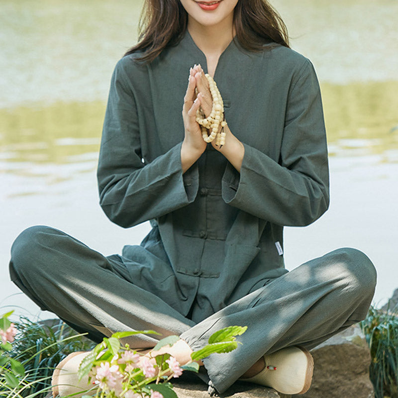 Buddha Stones Spiritual Zen Practice Yoga Meditation Prayer Uniform Cotton Linen Clothing Women's Set - image 0