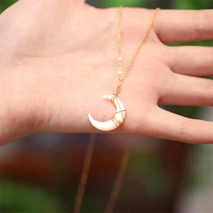 Buddha Stones Natural Tridacna Stone Crescent Moon Blessing Necklace Pendant - image 2